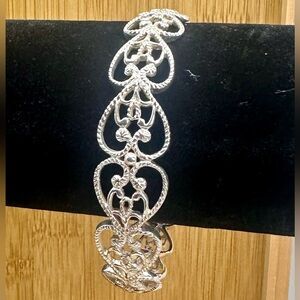 QVC Designer DOUG PAULUS Sterling Silver Scroll Hearts Filigree Bangle Bracelet